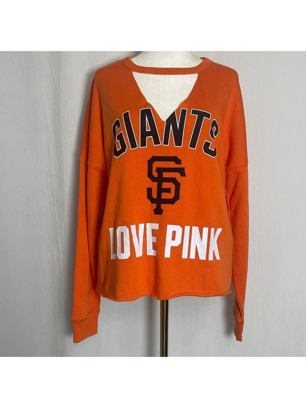 NWT VS PINK SF GIANTS Sweatshirt Size XS V Neck Distressed Oversized Pullover